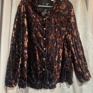 Floral Velvet Button-Up Blouse